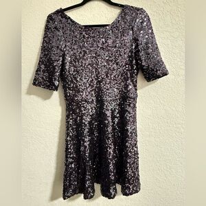French Connection Purple sequined mini dress with sleeves. Size 4.